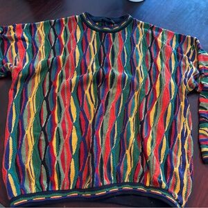 Multicolor Mens Crewneck Sweater - Bold Wave Knit by Tundra- Vintage